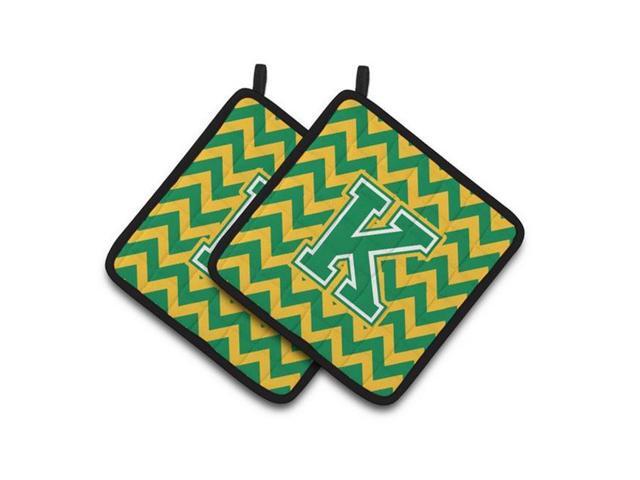 Carolines Treasures CJ1059-KPTHD Letter K Chevron Green & Gold Pair of Pot Holders 75 x 3 x 75 in