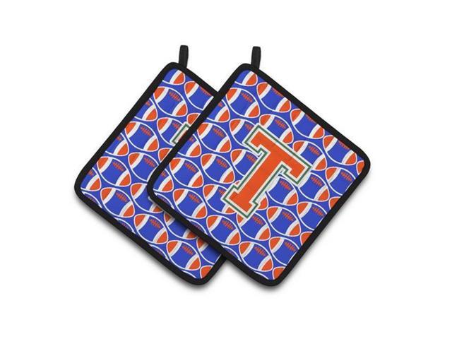 Carolines Treasures CJ1083-TPTHD Letter T Football Green Blue & Orange Pair of Pot Holders 75 x 3 x 75 in