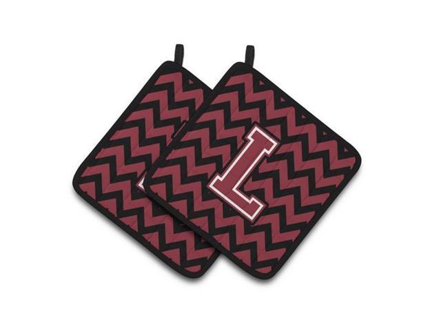 Carolines Treasures CJ1052-LPTHD Letter L Chevron Garnet & Black Pair of Pot Holders 75 x 3 x 75 in