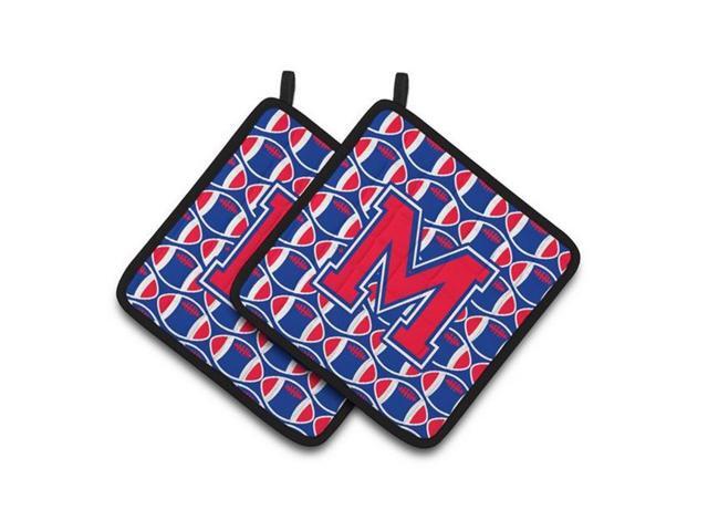 Carolines Treasures CJ1076-MPTHD Letter M Football Harvard Crimson & Yale Blue Pair of Pot Holders 75 x 3 x 75 in
