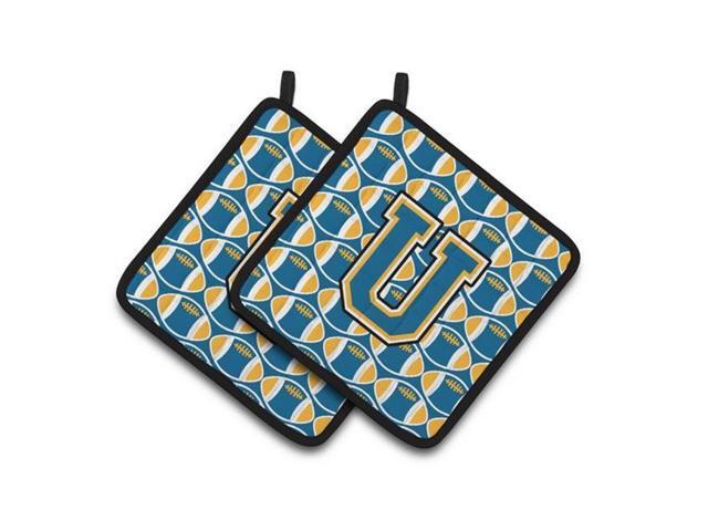 Carolines Treasures CJ1077-UPTHD Letter U Football Blue & Gold Pair of Pot Holders 75 x 3 x 75 in