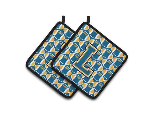 Carolines Treasures CJ1077-LPTHD Letter L Football Blue & Gold Pair of Pot Holders 75 x 3 x 75 in