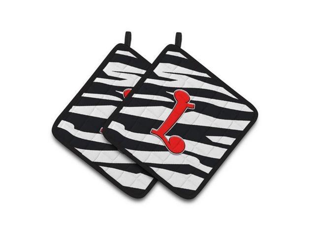 Carolines Treasures CJ1024-LPTHD Monogram Initial L Zebra Red Pair of Pot Holders 75 x 3 x 75 in