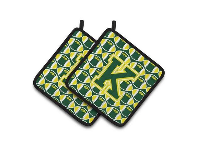 Carolines Treasures CJ1075-KPTHD Letter K Football Green & Yellow Pair of Pot Holders 75 x 3 x 75 in