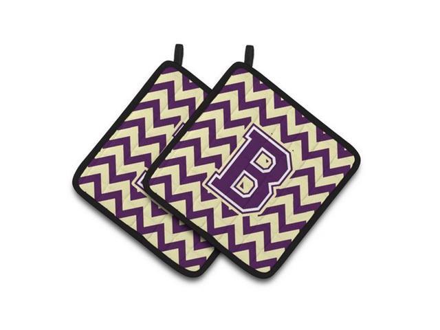 Carolines Treasures CJ1058-BPTHD Letter B Chevron Purple & Gold Pair of Pot Holders 75 x 3 x 75 in