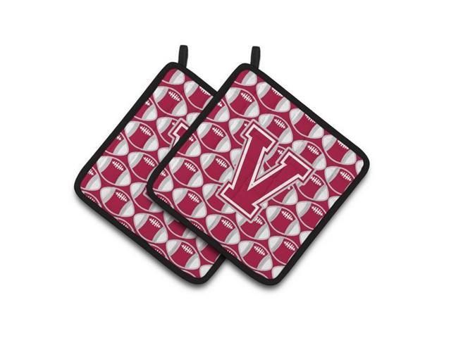 Carolines Treasures CJ1065-VPTHD Letter V Football Crimson Grey & White Pair of Pot Holders 75 x 3 x 75 in