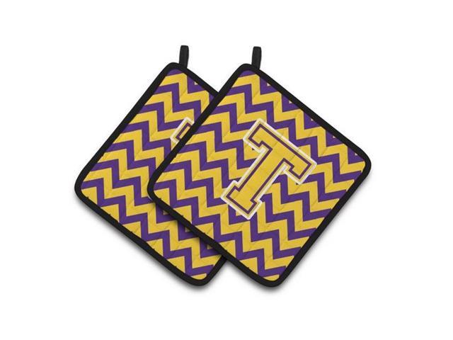 Carolines Treasures CJ1041-TPTHD Letter T Chevron Purple & Gold Pair of Pot Holders 75 x 3 x 75 in