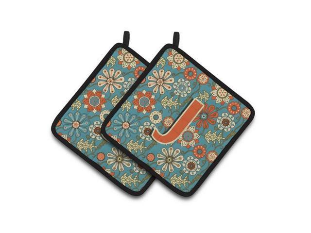 Carolines Treasures CJ2012-JPTHD Letter J Flowers Retro Blue Pair of Pot Holders 75 x 3 x 75 in