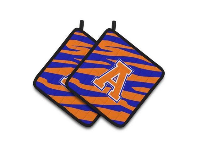 Carolines Treasures CJ1023-APTHD Letter A Monogram - Orange Blue Tiger Stripe Pair of Pot Holders 75 x 3 x 75 in