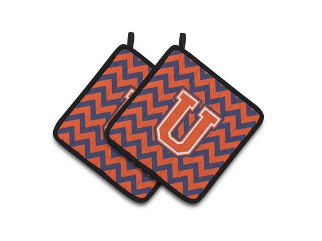 Carolines Treasures CJ1042-UPTHD Letter U Chevron Orange & Blue Pair of Pot Holders 75 x 3 x 75 in