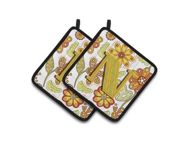 Carolines Treasures CJ2003-NPTHD Letter N Floral Mustard & Green Pair of Pot Holders 75 x 3 x 75 in