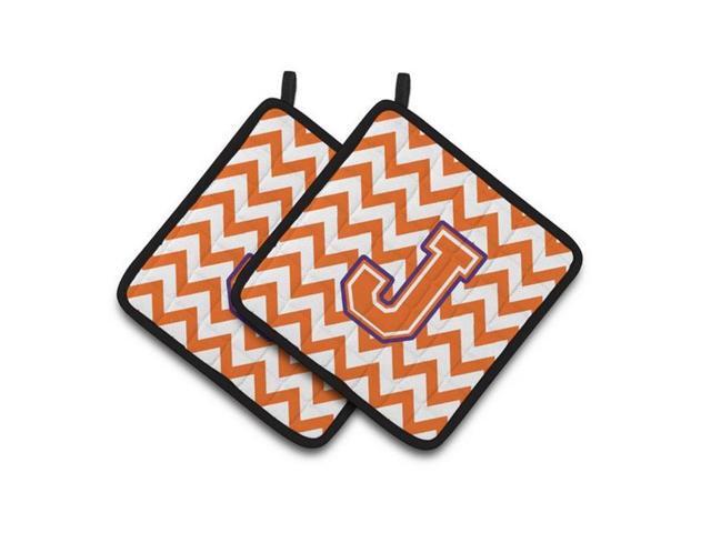 Carolines Treasures CJ1062-JPTHD Letter J Chevron Orange & Regalia Pair of Pot Holders 75 x 3 x 75 in