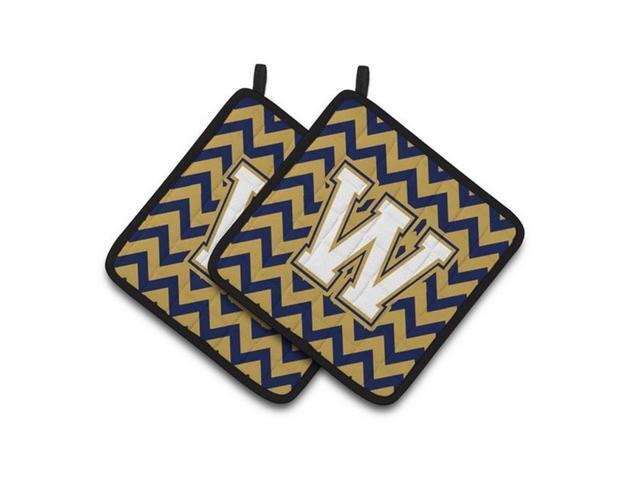 Carolines Treasures CJ1057-WPTHD Letter W Chevron Navy Blue & Gold Pair of Pot Holders 75 x 3 x 75 in