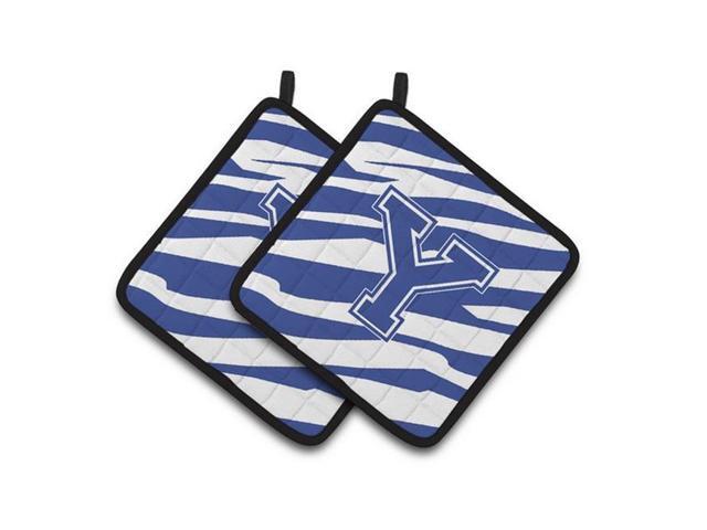 Carolines Treasures CJ1034-YPTHD Monogram Initial Y Tiger Stripe Blue & White Pair of Pot Holders 75 x 3 x 75 in