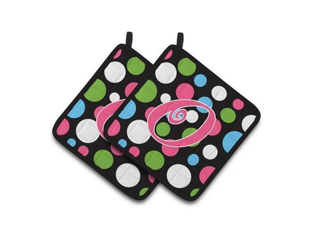 Carolines Treasures CJ1038-OPTHD Monogram Initial O Polkadots & Pink Pair of Pot Holders 75 x 3 x 75 in