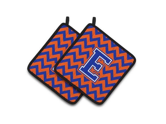 Carolines Treasures CJ1044-EPTHD Letter E Chevron Orange & Blue Pair of Pot Holders 75 x 3 x 75 in