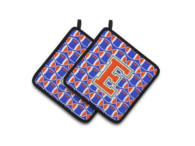Carolines Treasures CJ1083-EPTHD Letter E Football Green Blue & Orange Pair of Pot Holders 75 x 3 x 75 in