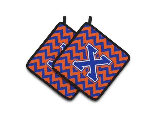 Carolines Treasures CJ1044-XPTHD Letter X Chevron Orange & Blue Pair of Pot Holders 75 x 3 x 75 in