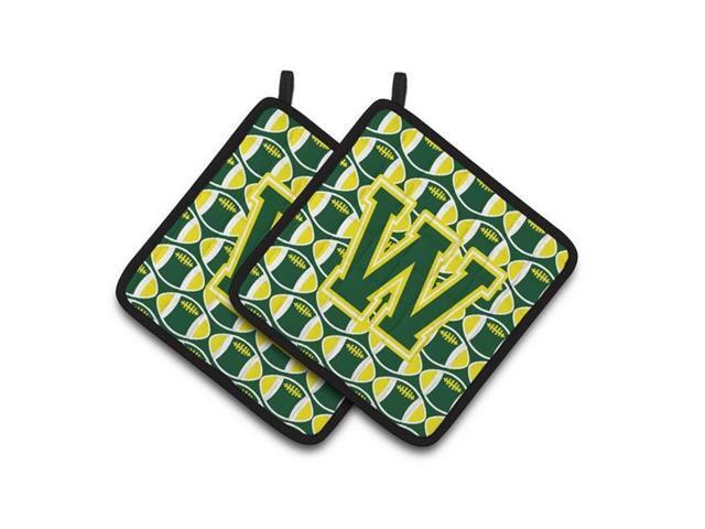 Carolines Treasures CJ1075-WPTHD Letter W Football Green & Yellow Pair of Pot Holders 75 x 3 x 75 in