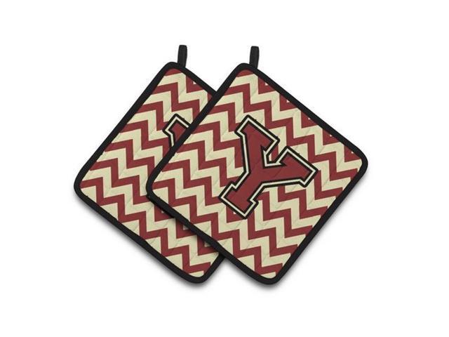 Carolines Treasures CJ1061-YPTHD Letter Y Chevron Maroon & Gold Pair of Pot Holders 75 x 3 x 75 in