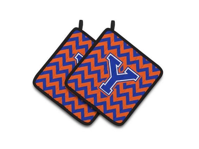 Carolines Treasures CJ1044-YPTHD Letter Y Chevron Orange & Blue Pair of Pot Holders 75 x 3 x 75 in
