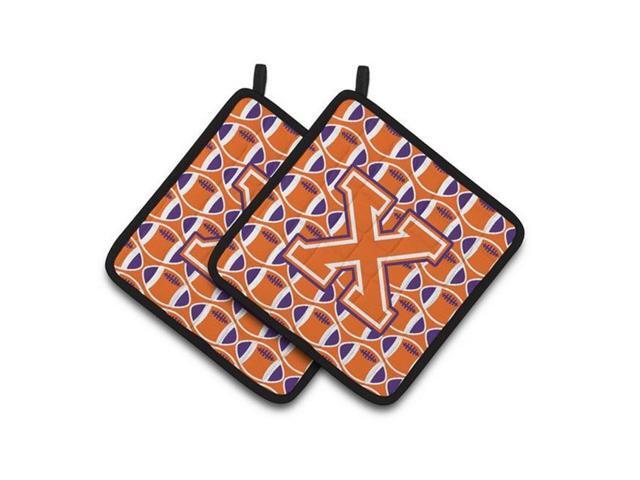 Carolines Treasures CJ1072-XPTHD Letter X Football Orange White & Regalia Pair of Pot Holders 75 x 3 x 75 in