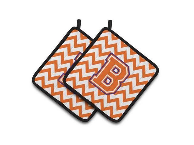 Carolines Treasures CJ1062-BPTHD Letter B Chevron Orange & Regalia Pair of Pot Holders 75 x 3 x 75 in