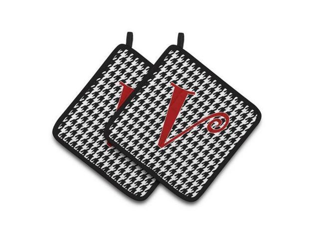 Carolines Treasures CJ1035-VPTHD Monogram Initial V Houndstooth Black Pair of Pot Holders 75 x 3 x 75 in