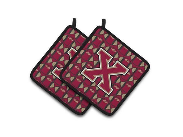 Carolines Treasures CJ1078-XPTHD Letter X Football Garnet & Gold Pair of Pot Holders 75 x 3 x 75 in