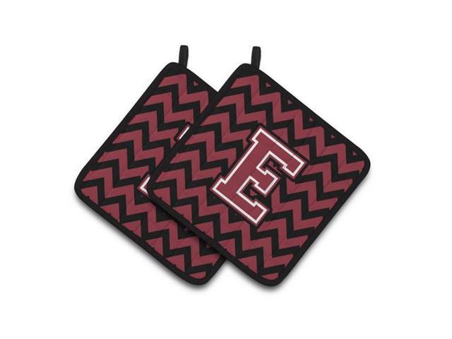 Carolines Treasures CJ1052-EPTHD Letter E Chevron Garnet & Black Pair of Pot Holders 75 x 3 x 75 in