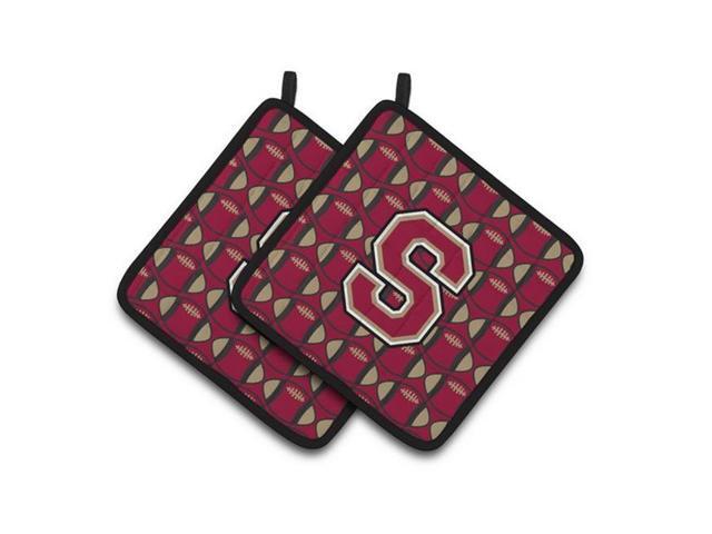 Carolines Treasures CJ1078-SPTHD Letter S Football Garnet & Gold Pair of Pot Holders 75 x 3 x 75 in