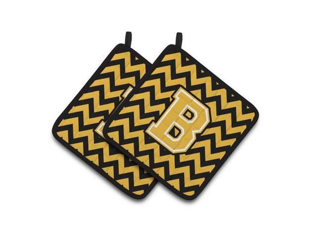 Carolines Treasures CJ1053-BPTHD Letter B Chevron Black & Gold Pair of Pot Holders 75 x 3 x 75 in
