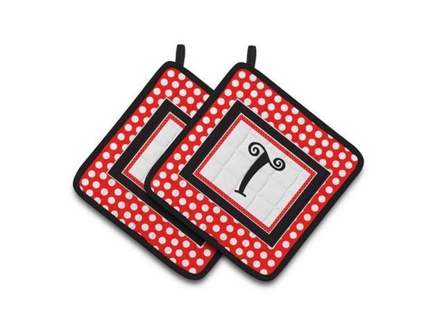 Carolines Treasures CJ1012-TPTHD Monogram - Initial T Red Black Polka Dots Pair of Pot Holders 75 x 3 x 75 in