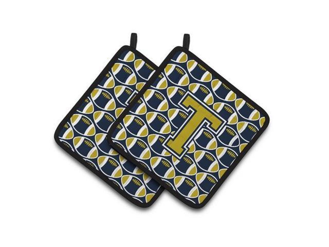Carolines Treasures CJ1074-TPTHD Letter T Football Blue & Gold Pair of Pot Holders 75 x 3 x 75 in