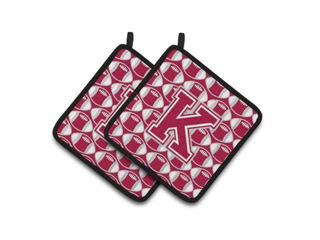 Carolines Treasures CJ1065-KPTHD Letter K Football Crimson Grey & White Pair of Pot Holders 75 x 3 x 75 in
