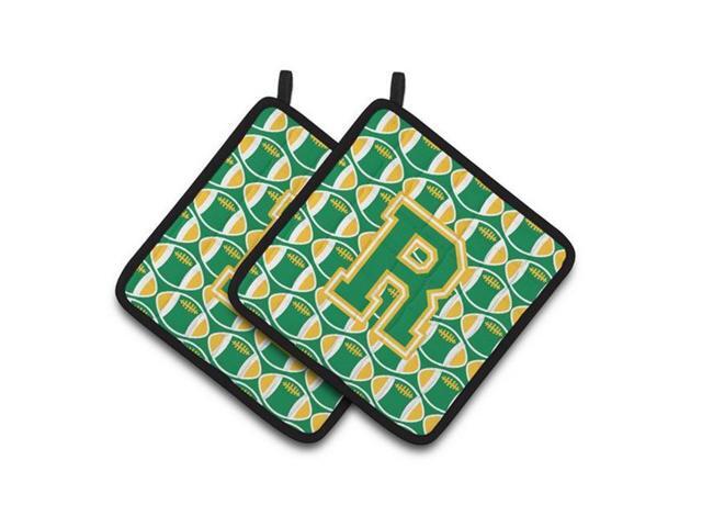 Carolines Treasures CJ1069-RPTHD Letter R Football Green & Gold Pair of Pot Holders 75 x 3 x 75 in