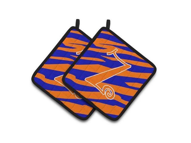 Carolines Treasures CJ1036-ZPTHD Monogram Initial Z Tiger Stripe Blue & Orange Pair of Pot Holders 75 x 3 x 75 in
