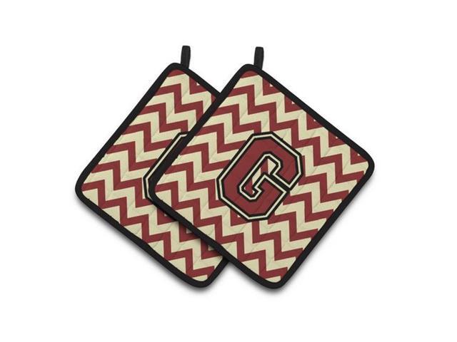 Carolines Treasures CJ1061-GPTHD Letter G Chevron Maroon & Gold Pair of Pot Holders 75 x 3 x 75 in