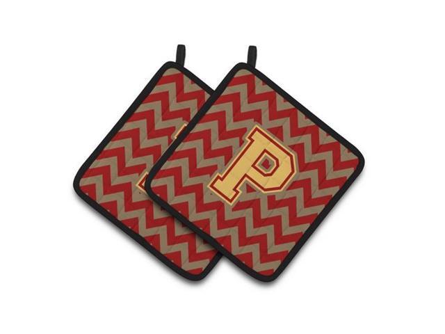 Carolines Treasures CJ1048-PPTHD Letter P Chevron Garnet & Gold Pair of Pot Holders 75 x 3 x 75 in