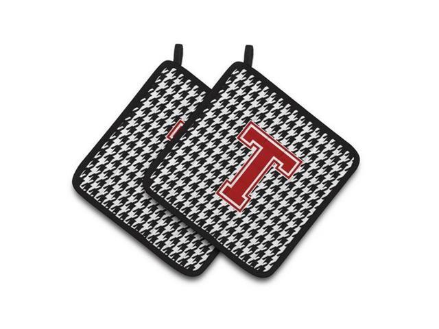 Carolines Treasures CJ1021-TPTHD Letter T Monogram - Houndstooth Black Pair of Pot Holders 75 x 3 x 75 in