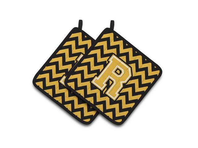 Carolines Treasures CJ1053-RPTHD Letter R Chevron Black & Gold Pair of Pot Holders 75 x 3 x 75 in