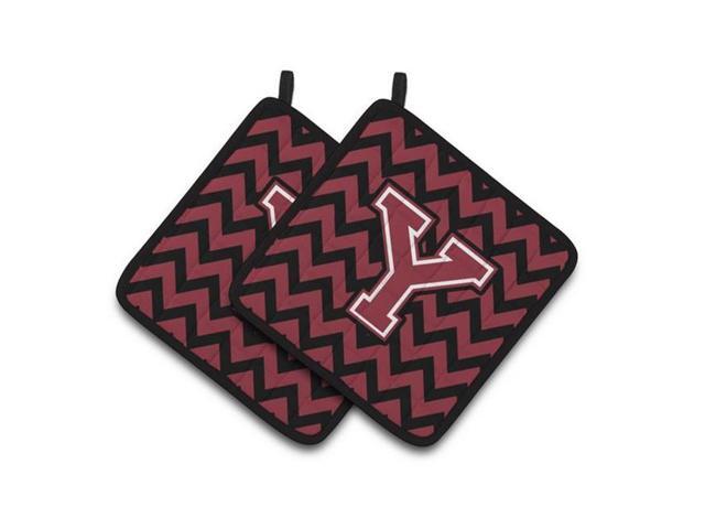Carolines Treasures CJ1052-YPTHD Letter Y Chevron Garnet & Black Pair of Pot Holders 75 x 3 x 75 in
