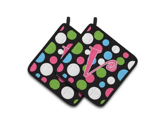 Carolines Treasures CJ1038-VPTHD Monogram Initial V Polkadots & Pink Pair of Pot Holders 75 x 3 x 75 in