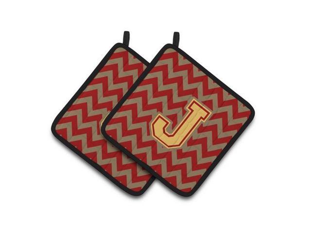 Carolines Treasures CJ1048-JPTHD Letter J Chevron Garnet & Gold Pair of Pot Holders 75 x 3 x 75 in