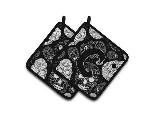 Carolines Treasures CJ2008-CPTHD Letter C Day of the Dead Skulls Black Pair of Pot Holders 75 x 3 x 75 in