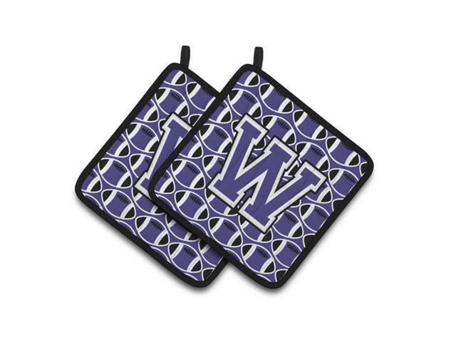 Carolines Treasures CJ1068-WPTHD Letter W Football Purple & White Pair of Pot Holders 75 x 3 x 75 in
