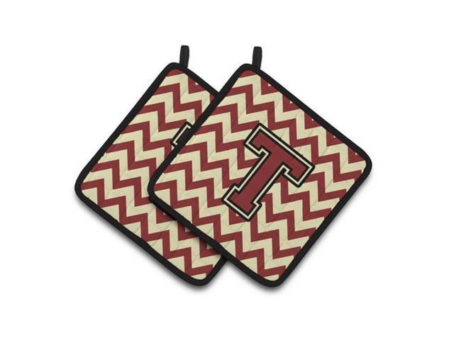Carolines Treasures CJ1061-TPTHD Letter T Chevron Maroon & Gold Pair of Pot Holders 75 x 3 x 75 in
