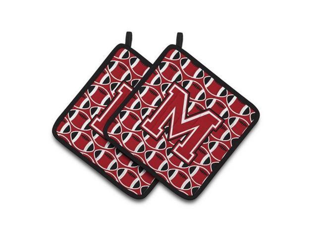 Carolines Treasures CJ1073-MPTHD Letter M Football Red Black & White Pair of Pot Holders 75 x 3 x 75 in