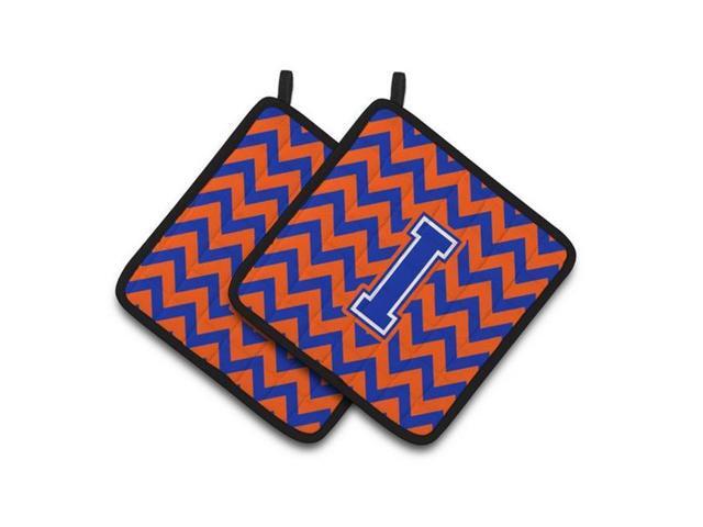 Carolines Treasures CJ1044-IPTHD Letter I Chevron Orange & Blue Pair of Pot Holders 75 x 3 x 75 in