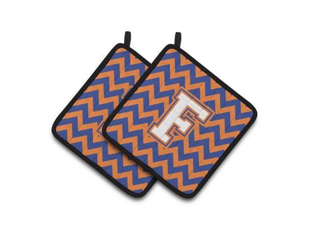 Carolines Treasures CJ1060-FPTHD Letter F Chevron Blue & Orange No 3 Pair of Pot Holders 75 x 3 x 75 in